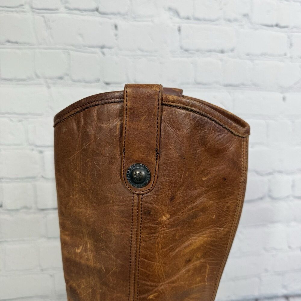 Frye Melissa Leather Riding Boots Women 7 Brown Distressed Button 2 Equestrian - Picture 4 of 16